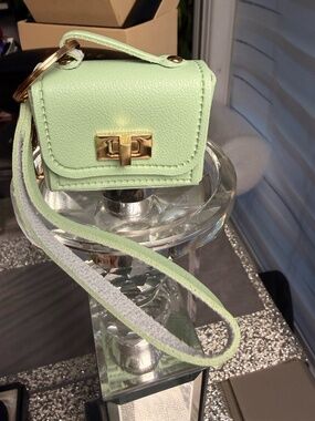 Green Mini Crossbody Coin Purse with Gold-Tone Hardware